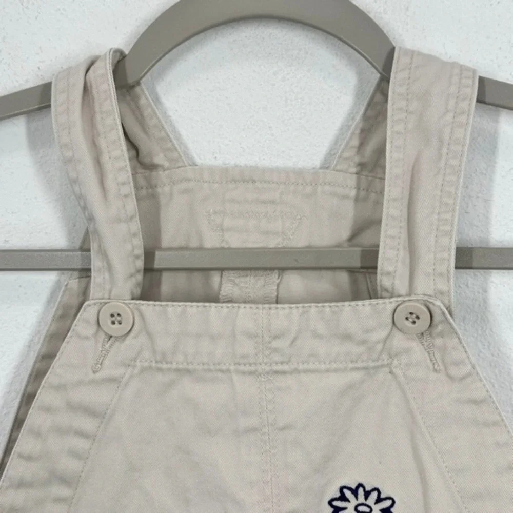 Oshkosh B'gosh Baby Girl Tan Flower Embroidered Denim Khaki Overall Dress Size 4
